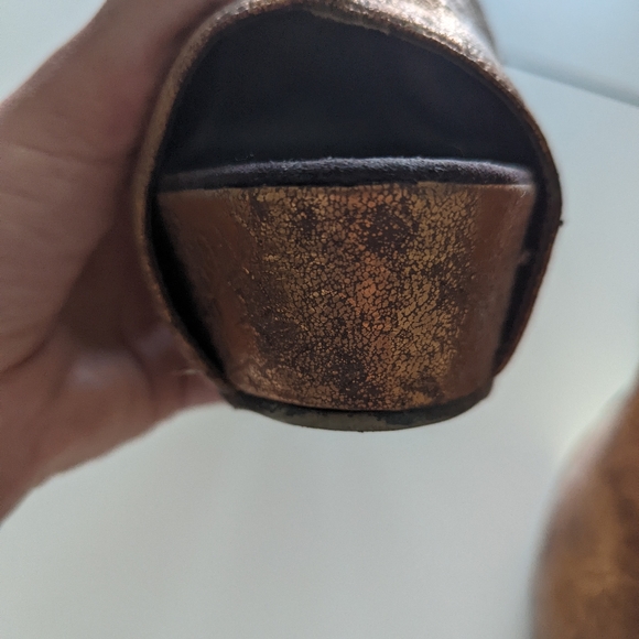 Bronze Snakeskin Peeptoe High Heel Booties - Picture 4 of 5